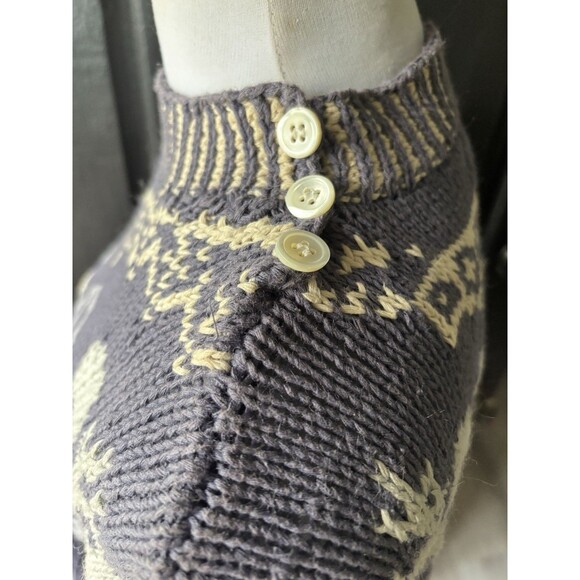 Vtg Cambridge Spirit Cottagecore Blue Floral Jacquard Bow Mock Neck Sweater M - Picture 4 of 9